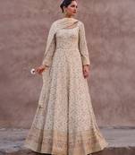 Cream resham zari sequins georgette anarkali suits