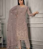 Purple embroidered sequins net salwar kameez
