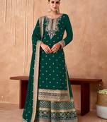 Green embroidered sequins georgette palazzo