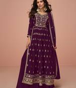 Wine embroidered & sequins zari vichitra silk palazzo