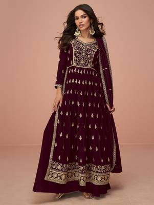 Maroon embroidered & sequins zari vichitra silk palazzo 1