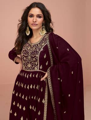 Maroon embroidered & sequins zari vichitra silk palazzo 2