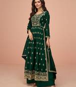 Green embroidered & sequins zari vichitra silk palazzo