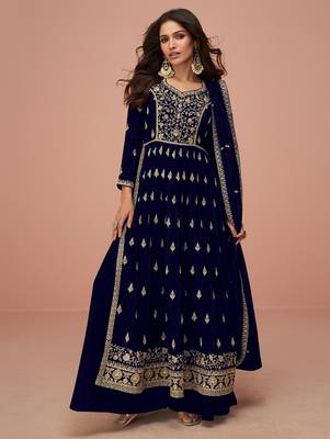 Blue embroidered & sequins zari vichitra silk palazzo 1