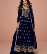 Blue embroidered & sequins zari vichitra silk palazzo