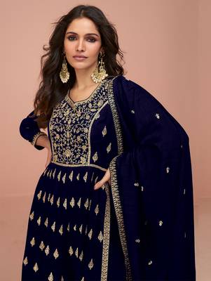 Blue embroidered & sequins zari vichitra silk palazzo 2