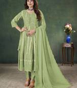 Green lakhnavi sequins zari resham georgette anarkali suit