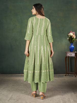 Green lakhnavi sequins zari resham georgette anarkali suit 2