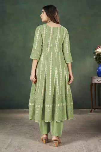 Green lakhnavi sequins zari resham georgette anarkali suit