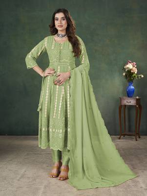 Green lakhnavi sequins zari resham georgette anarkali suit 3