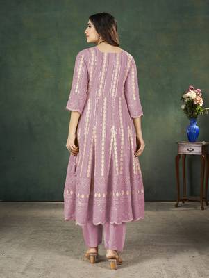Pink lakhnavi sequins zari resham georgette anarkali suit 2