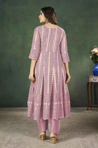 Pink lakhnavi sequins zari resham georgette anarkali suit