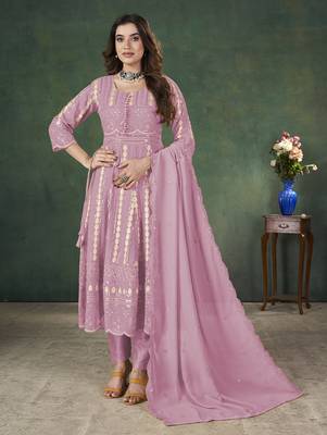 Pink lakhnavi sequins zari resham georgette anarkali suit 3