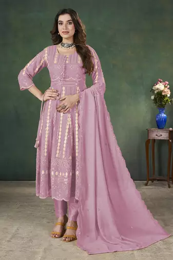 Pink lakhnavi sequins zari resham georgette anarkali suit