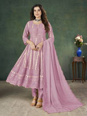 Pink lakhnavi sequins zari resham georgette anarkali suit 4