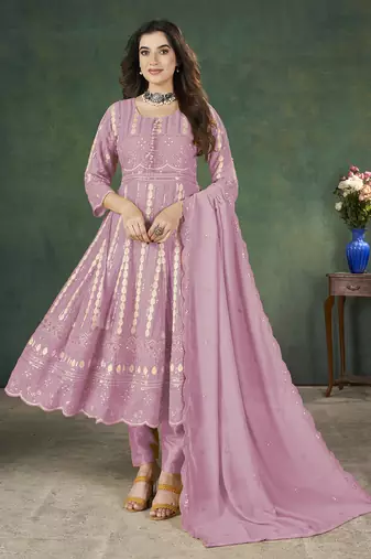 Pink lakhnavi sequins zari resham georgette anarkali suit