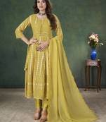 Yellow lakhnavi sequins zari resham georgette anarkali suit
