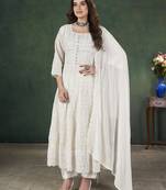 White lakhnavi sequins zari resham georgette anarkali suit