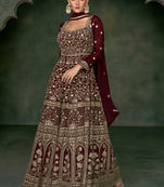 Maroon mirror embroidered zari thread sequins georgette anarkali suit