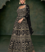 Black mirror embroidered zari thread sequins georgette anarkali suit