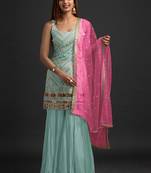 turquoise embroidered resham zari sequins georgette sharara