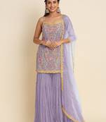 Purple embroidered resham zari sequins georgette sharara suit
