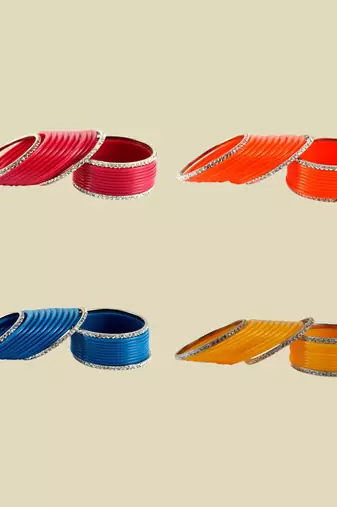 Set of 4  Brass,acrylic, multicolor ,stone stud,bangle combo
