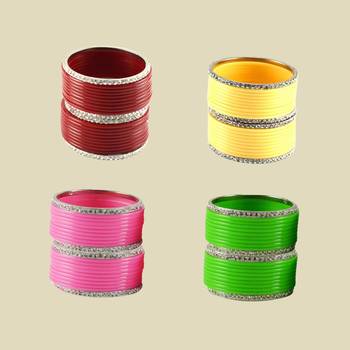 Set of 4 Brass,acrylic, multicolor ,stone stud,bangle combo 1