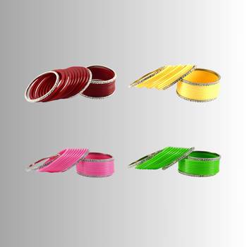 Set of 4 Brass,acrylic, multicolor ,stone stud,bangle combo 2