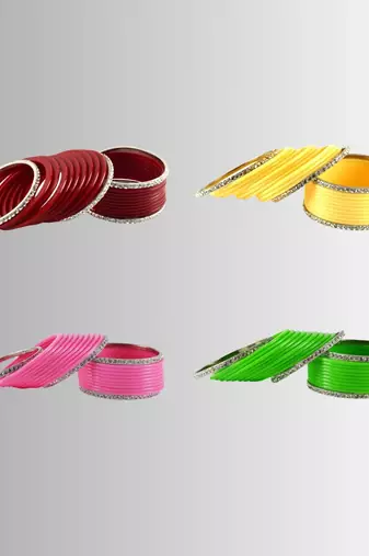 Set of 4 Brass,acrylic, multicolor ,stone stud,bangle combo