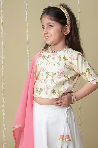 Traditional pichwai printed lehnga set for kids