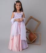 Pink floral applique lehnga set for kids