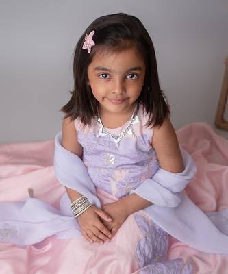Pink floral applique lehnga set for kids 2