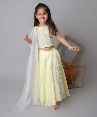 Lemon floral applique lehnga set 1