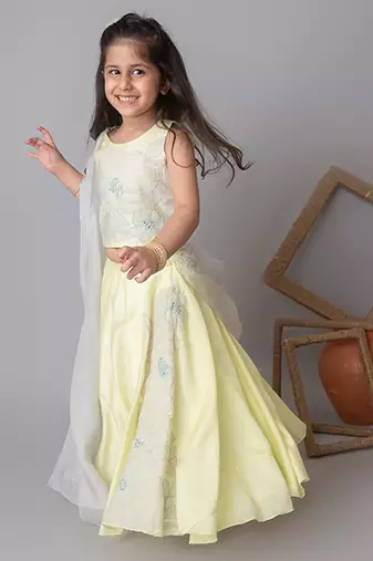 Lemon floral applique lehnga set