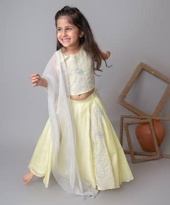 Lemon floral applique lehnga set 4