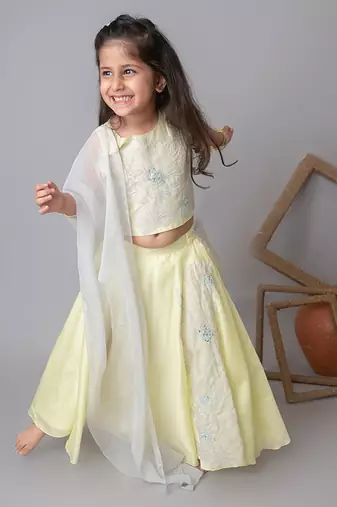 Lemon floral applique lehnga set