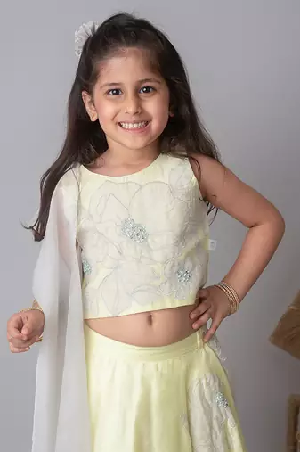 Lemon floral applique lehnga set