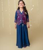 Midnight gold applique sharara jacket set for girls