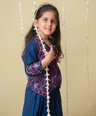 Midnight gold applique sharara jacket set for girls 2