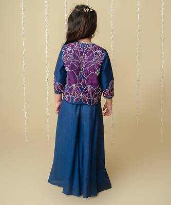 Midnight gold applique sharara jacket set for girls 3
