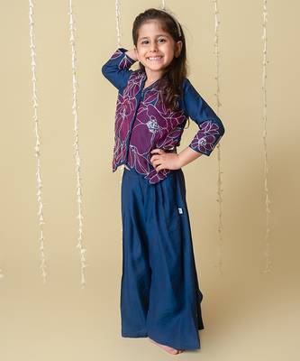 Midnight gold applique sharara jacket set for girls 5