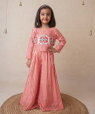 Pomegranate striped sharara set 1