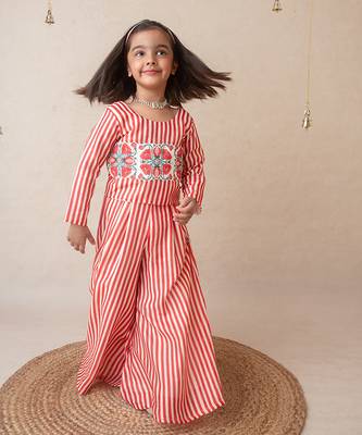 Pomegranate striped sharara set 2