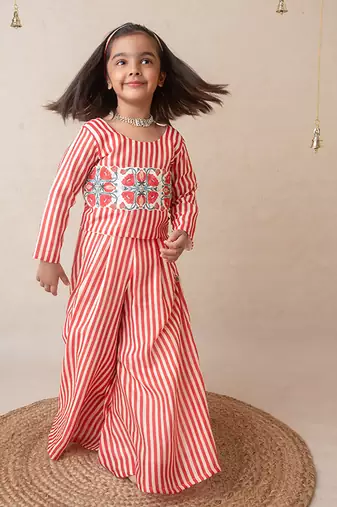 Pomegranate striped sharara set