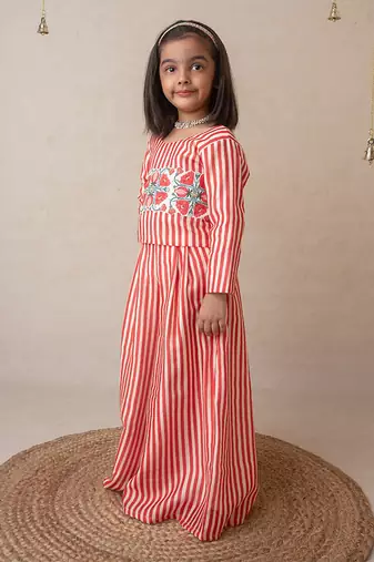 Pomegranate striped sharara set