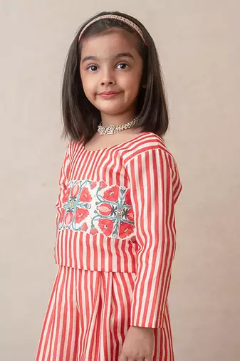 Pomegranate striped sharara set