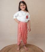 Pomegranate off shoulder top and draped skirt set for kids