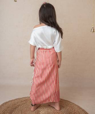 Pomegranate off shoulder top and draped skirt set for kids 4