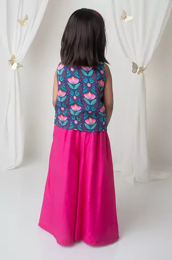 Floral printed waistcoat and sharara set for kids